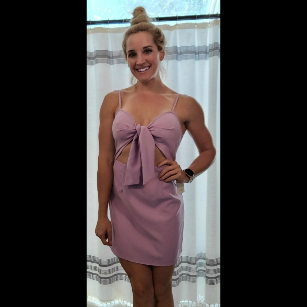 Purple front tie cut out dress